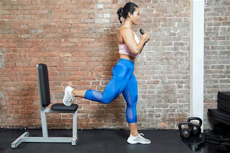 They target all the muscles in your lower leg, but by shortening your stance, you can place more emphasis on the front. . Bulgarian split squat gif